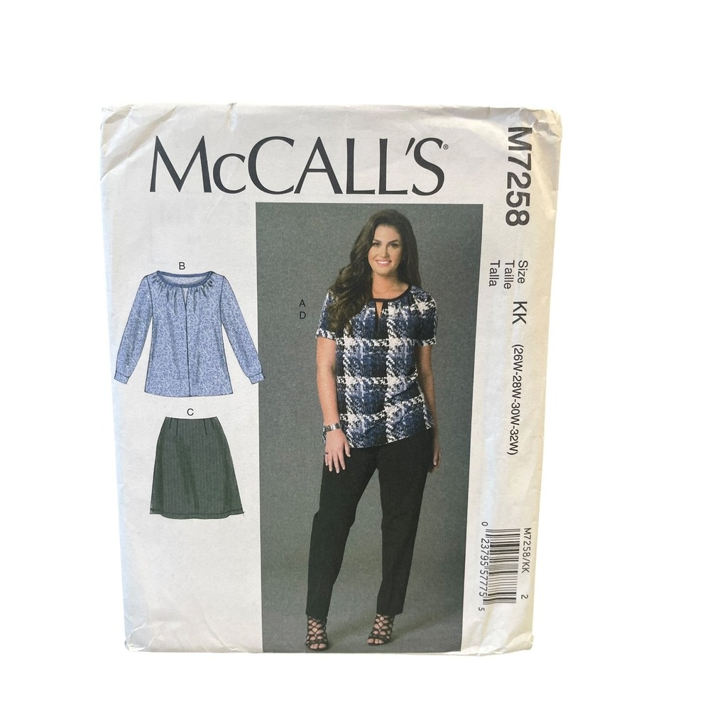 McCall's M7258 Top Skirt Pants Plus Size 26W-32W Modern Womens Sewing Pattern